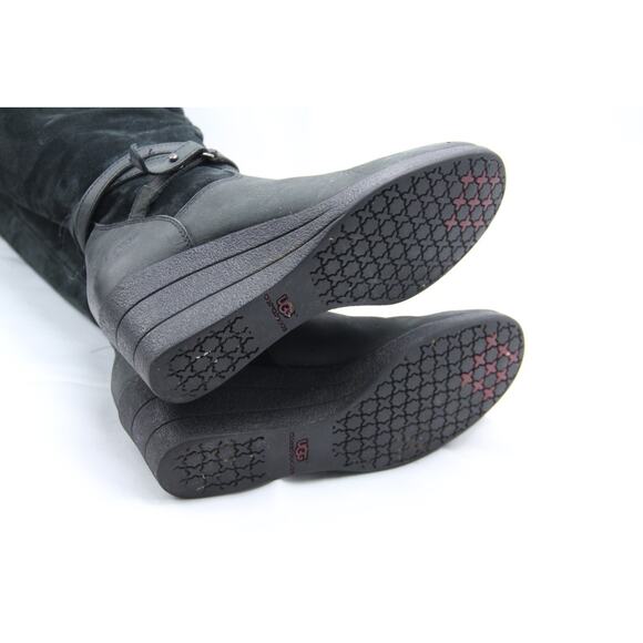 Ugg Lesley Boots Womens 6 Leather Waterproof Wedge Heel Knee High 1005266 - Picture 9 of 10